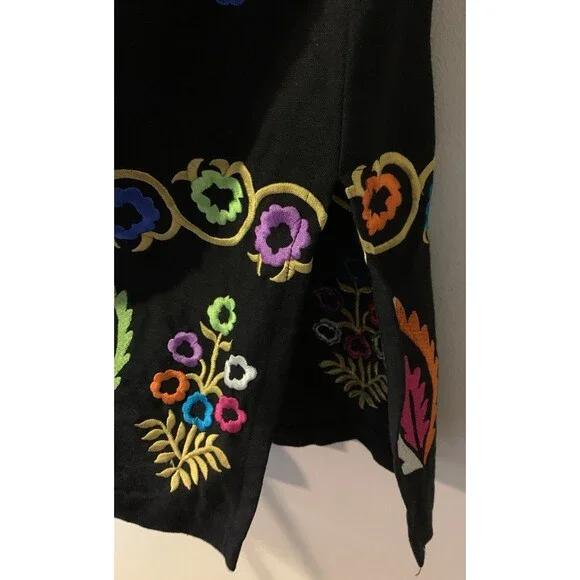 Linea by Louis Dell’Olio Linen Blend Floral Embroidered Jacket/Tunic Black M - Picture 11 of 16